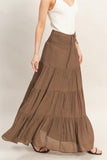Drawstring Tiered Skirt (Chocolate)