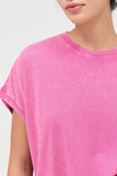 Capped Sleeve Mineral Wash T-shirt (Fuchsia)