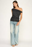 Draped One Shoulder Top (Charcoal)
