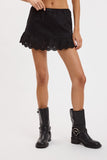 Linen Scallop Lace Mini Skort (Black)