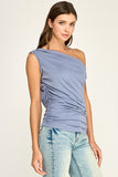 Draped One Shoulder Top (Blue)