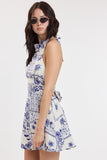 Deep Blue Vintage Palm Mini Dress