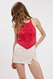 Embroidered Detail Scallop Trim Backless Top (Red)