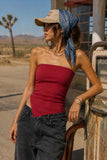 Double Layer Asymmetrical Hem Bandeau Top (Cherry Red)