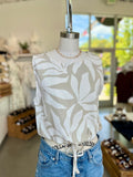 Floral Linen Top w/ Adj Drawstring