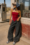 Double Layer Asymmetrical Hem Bandeau Top (Cherry Red)