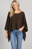Ribbed Handkerchief Hem Poncho Sweater (Brown)