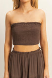 Elsie Smocked Strapless Top And Skirt Set (Brown)