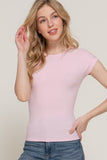 Ribbed Crew Neck Fitted Top (Light Pink)