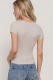 Ribbed Crew Neck Fitted Top (Taupe)