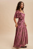 Burnout Velvet Flutter Maxi Dress
