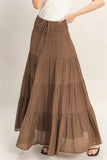 Drawstring Tiered Skirt (Chocolate)