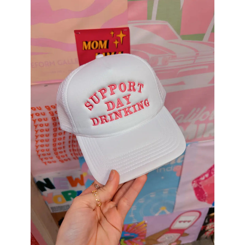 Support Day Drinking Hat (White & Pink)