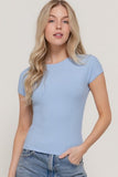 Ribbed Crew Neck Fitted Top (Blue)