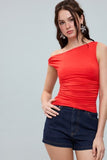 Asymmetrical One Shoulder Neck Top (Red)