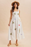 Embroidered Summer Print Maxi Dress