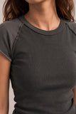 Washed Ribbed Fitted Top (Charcoal)