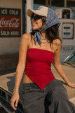 Double Layer Asymmetrical Hem Bandeau Top (Cherry Red)