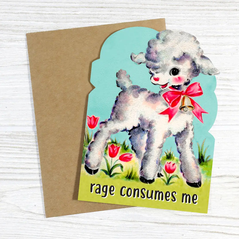 Rage Consumes Me - Cute Vintage Lamb Greeting Card