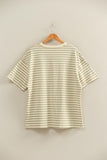 Striped Short Sleeve Oversized Cotton Tee (Sage Green)