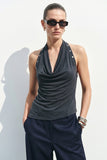 Soft Drape Halter Top (Charcoal)