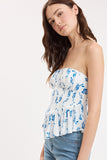 Vivid Blue Floral Smocked High-low Ruffle Tube Top
