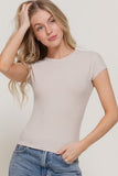 Ribbed Crew Neck Fitted Top (Taupe)