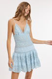 Floral Embossed Lace Solid Color Mini Dress