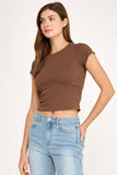 Washed Stretch Curved Seam Cropped Top (Brown)