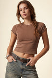 Washed Stretch Curved Seam Cropped Top (Brown)
