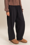 Soft Drawstring Waist Barrel Sweatpants (Black)