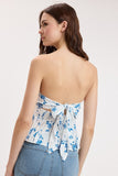 Vivid Blue Floral Smocked High-low Ruffle Tube Top
