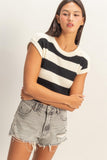 Striped Ribbed Knit Top (Black)