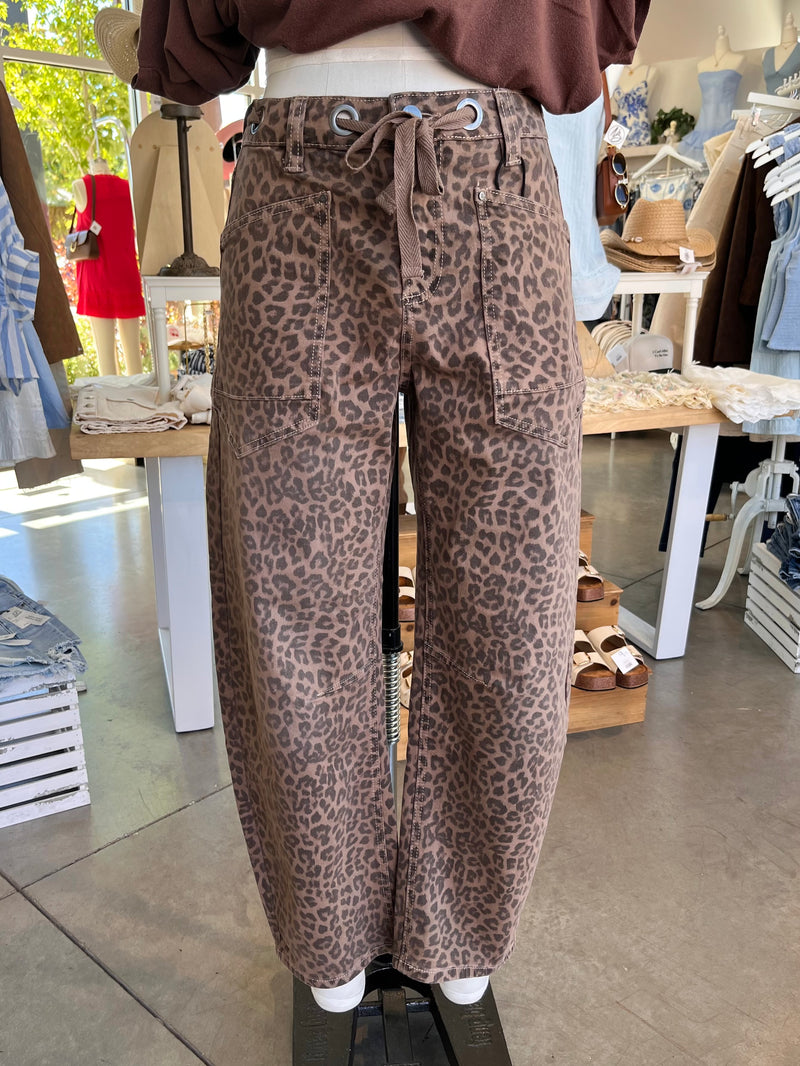 Leopard Print Barrel Jeans