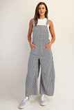 Just In Time Stripe Barrel Leg Overalls