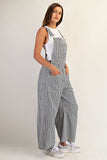 Just In Time Stripe Barrel Leg Overalls