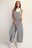Just In Time Stripe Barrel Leg Overalls