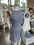 Gingham Boat Neck Low Waist Romper (Navy)