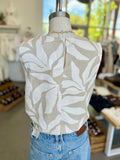Floral Linen Top w/ Adj Drawstring