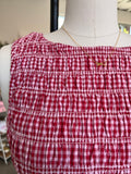 Gingham Boat Neck Low Waist Romper (Red)