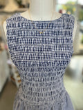 Gingham Boat Neck Low Waist Romper (Navy)