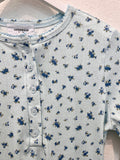 Ditsy Print Pointelle Knit Bell Sleeve Bodysuit (LT Blue)
