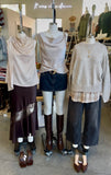Satin Bias Lace Panel Skirt (Brown)