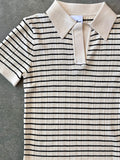 Ivory Thin Stripe Short Sleeve
