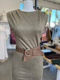 Suede Sleeveless Belted Dress