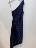 Olympia Asymmetrical Pleated Maxi Dress (Midnight Navy)