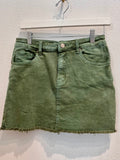 Acid Washed Frayed Hem Skirt (Olive)
