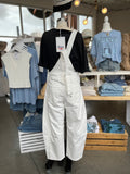 Annie Stretch Denim Barrel Overalls (White)