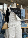 Annie Stretch Denim Barrel Overalls (White)
