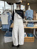 Annie Stretch Denim Barrel Overalls (White)